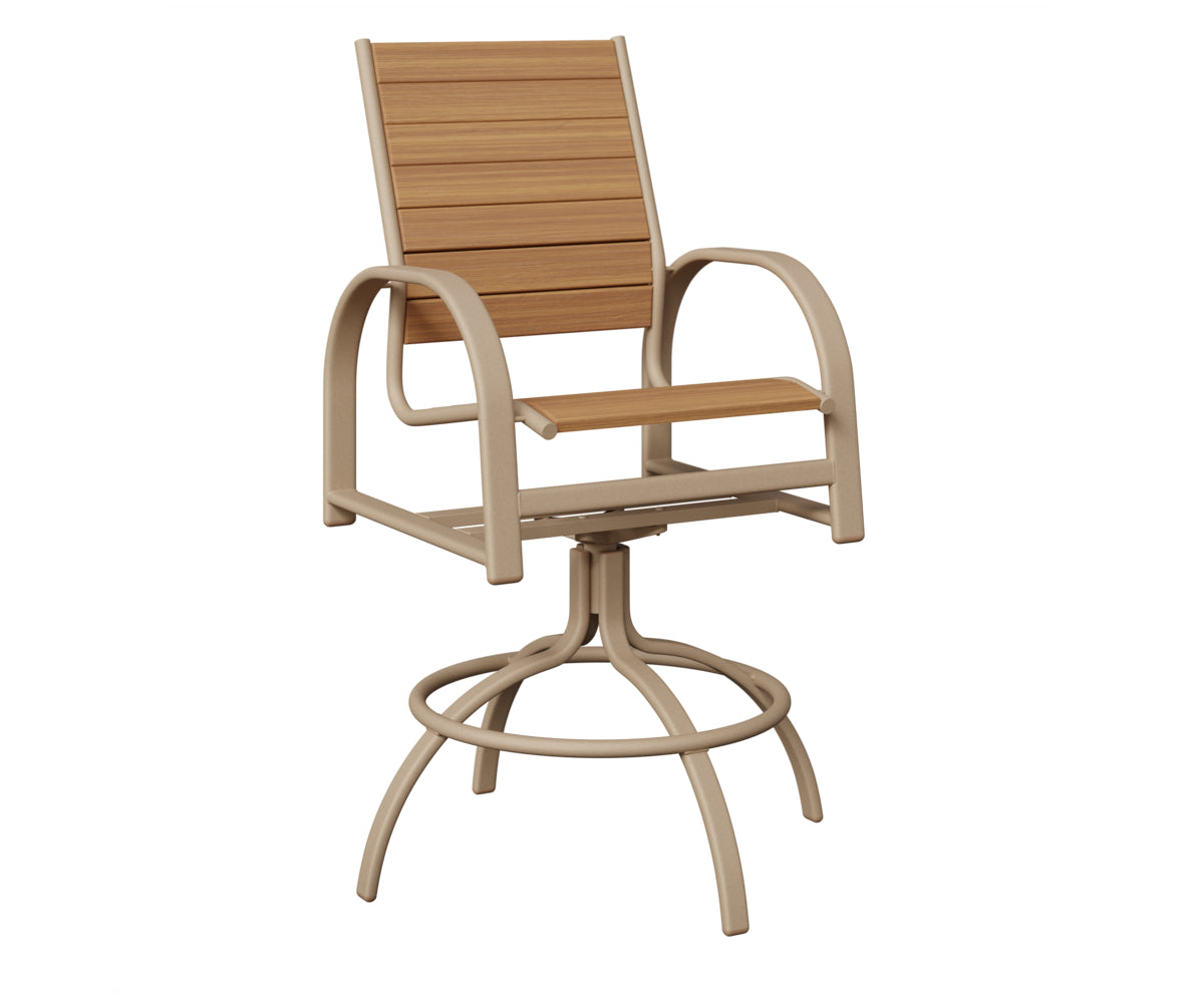 Berlin Gardens Murphy Poly Swivel Bar Chair in Sahara Speckle, Natural Teak slats