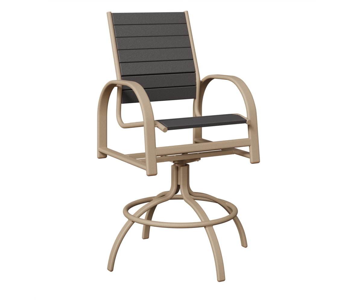 Berlin Gardens Murphy Poly Swivel Bar Chair in Sahara Speckle, Smoke Gray slats