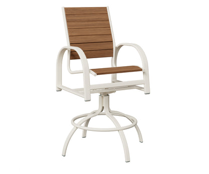 Berlin Gardens Murphy Poly Swivel Bar Chair in White, Antique Mahogany slats