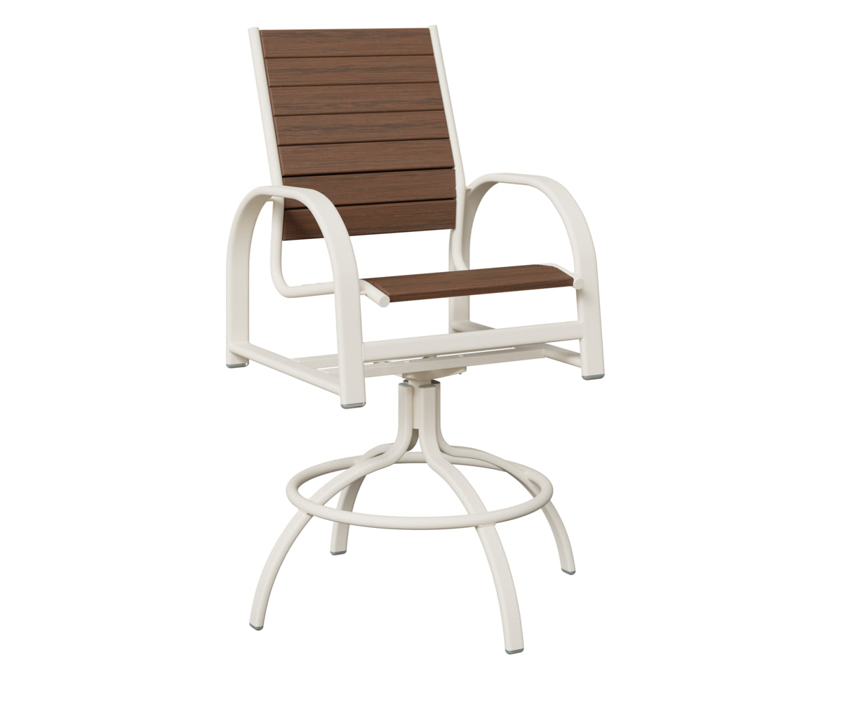 Berlin Gardens Murphy Poly Swivel Bar Chair in White, Brazilian Walnut slats