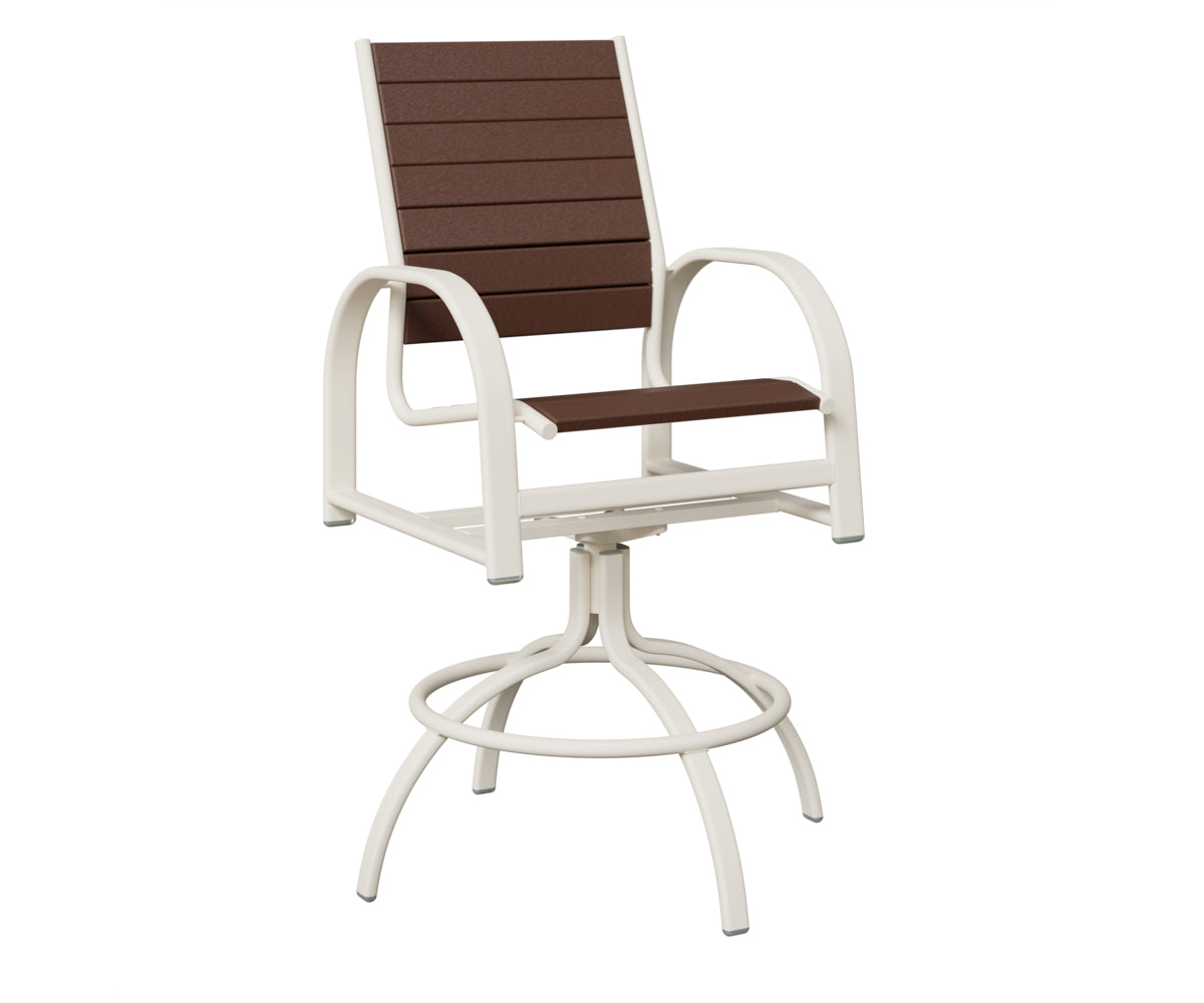 Berlin Gardens Murphy Poly Swivel Bar Chair in White, Chocolate Brown slats