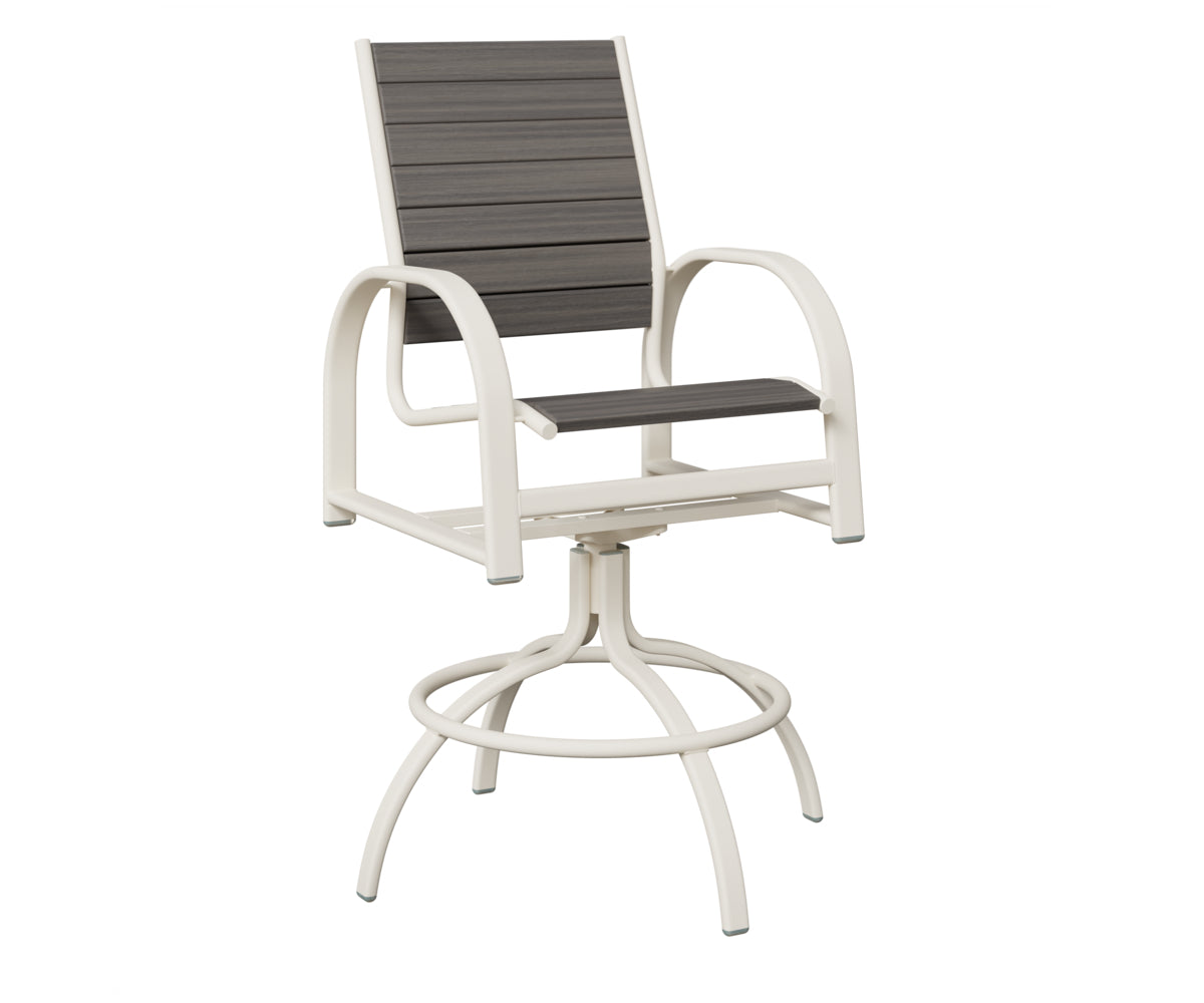 Berlin Gardens Murphy Poly Swivel Bar Chair in White, Coastal Gray slats
