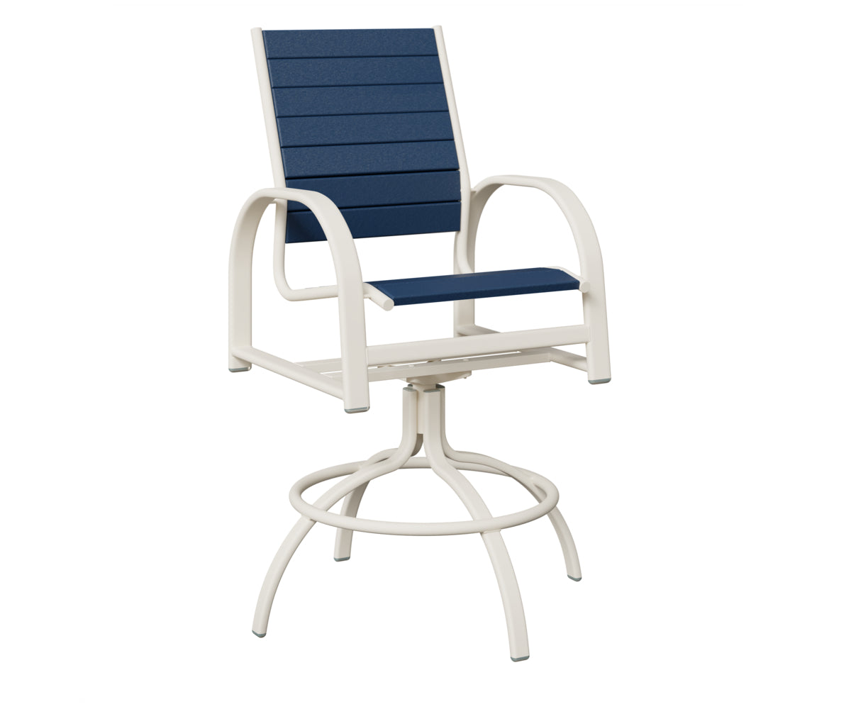 Berlin Gardens Murphy Poly Swivel Bar Chair in White, Navy Blue slats