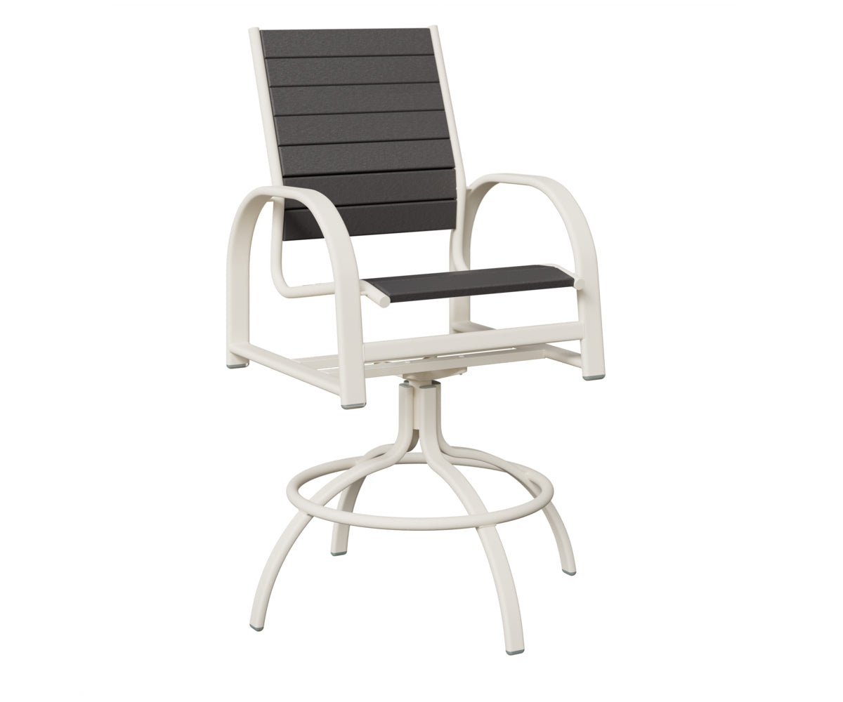 Berlin Gardens Murphy Poly Swivel Bar Chair in White, Smoke Gray slats