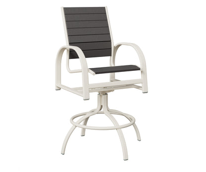 Berlin Gardens Murphy Poly Swivel Bar Chair in White, Smoke Gray slats