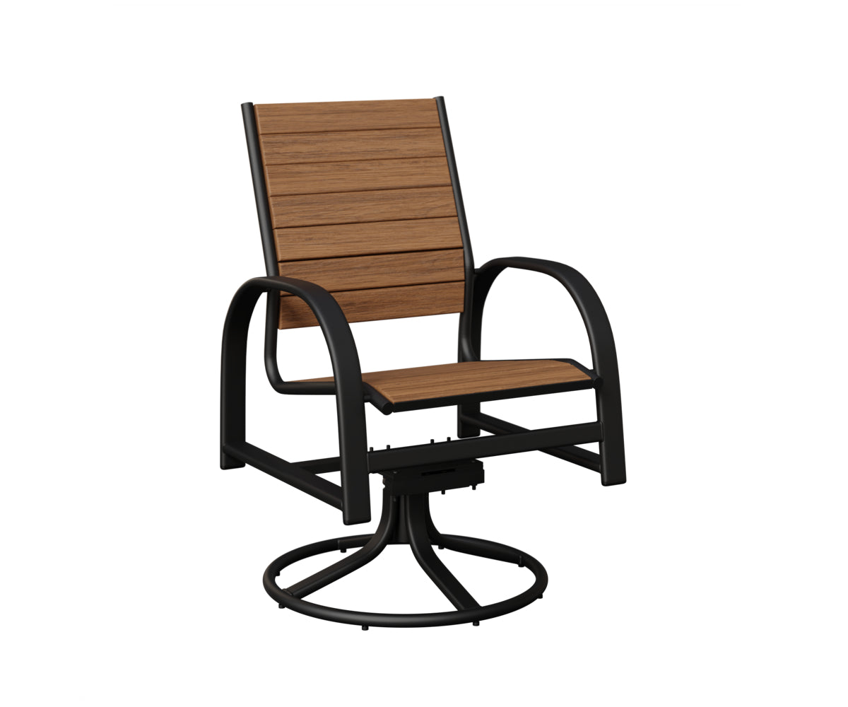Berlin Gardens Murphy Poly Swivel Rocker Dining Chair in Black, Antique Mahogany slats