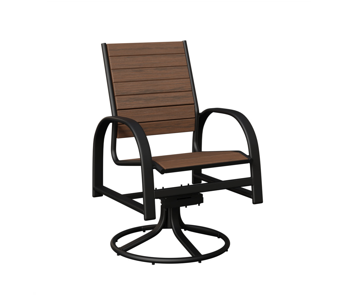 Berlin Gardens Murphy Poly Swivel Rocker Dining Chair in Black, Brazilian Walnut slats