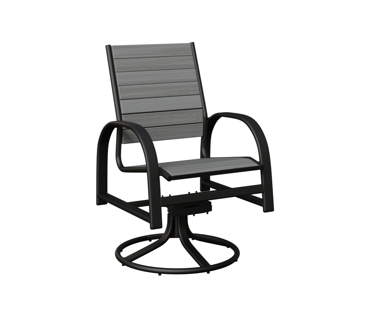 Berlin Gardens Murphy Poly Swivel Rocker Dining Chair in Black, Driftwood Gray slats