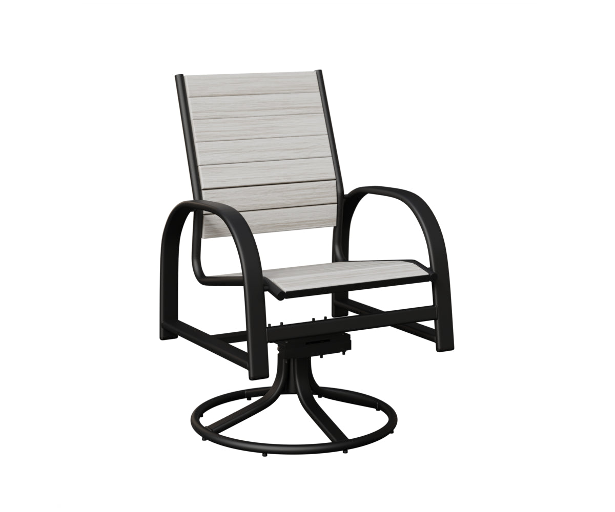 Berlin Gardens Murphy Poly Swivel Rocker Dining Chair in Black, Seashell slats