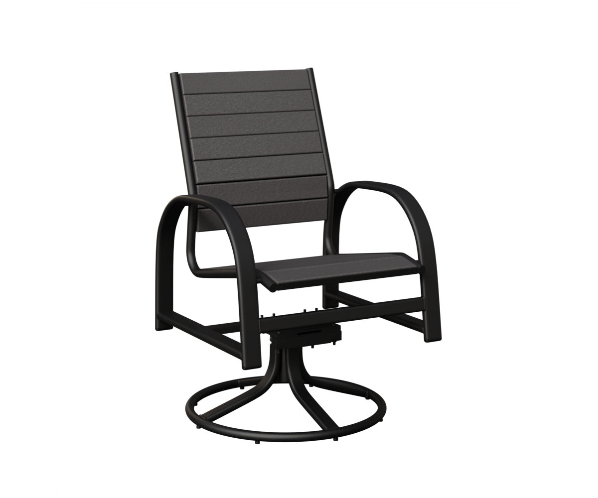 Berlin Gardens Murphy Poly Swivel Rocker Dining Chair in Black, Smoke Gray slats
