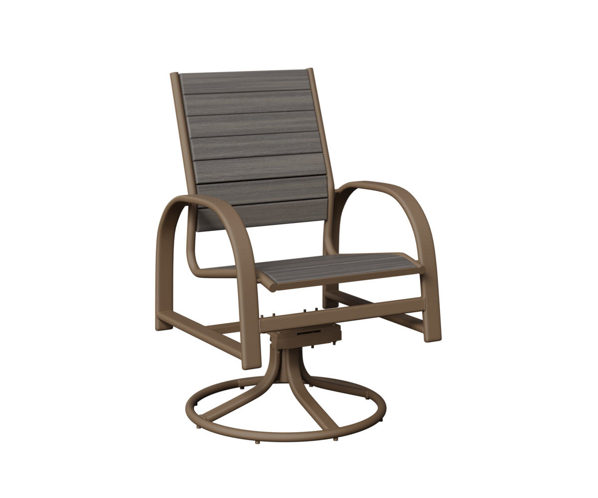 Berlin Gardens Murphy Poly Swivel Rocker Dining Chair in Clay, Coastal Gray slats