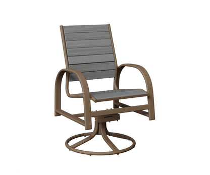 Berlin Gardens Murphy Poly Swivel Rocker Dining Chair in Clay, Driftwood Gray slats