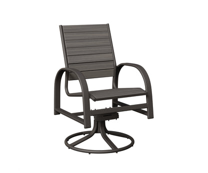 Berlin Gardens Murphy Poly Swivel Rocker Dining Chair in Granite Speckle, Coastal Gray slats