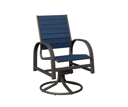 Berlin Gardens Murphy Poly Swivel Rocker Dining Chair in Granite Speckle, Navy Blue slats