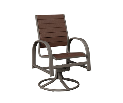 Berlin Gardens Murphy Poly Swivel Rocker Dining Chair in Graphite, Chocolate Brown slats