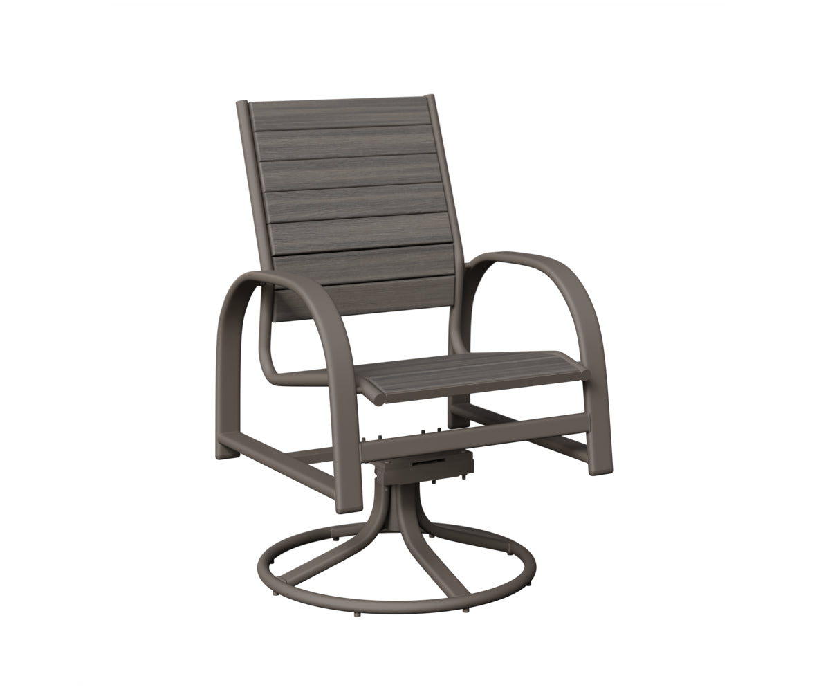 Berlin Gardens Murphy Poly Swivel Rocker Dining Chair in Graphite, Coastal Gray slats