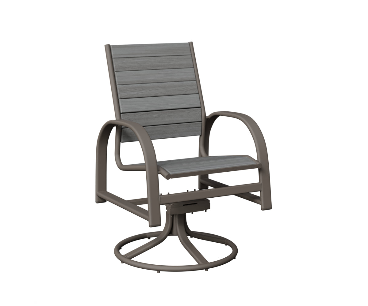 Berlin Gardens Murphy Poly Swivel Rocker Dining Chair in Graphite, Driftwood Gray slats