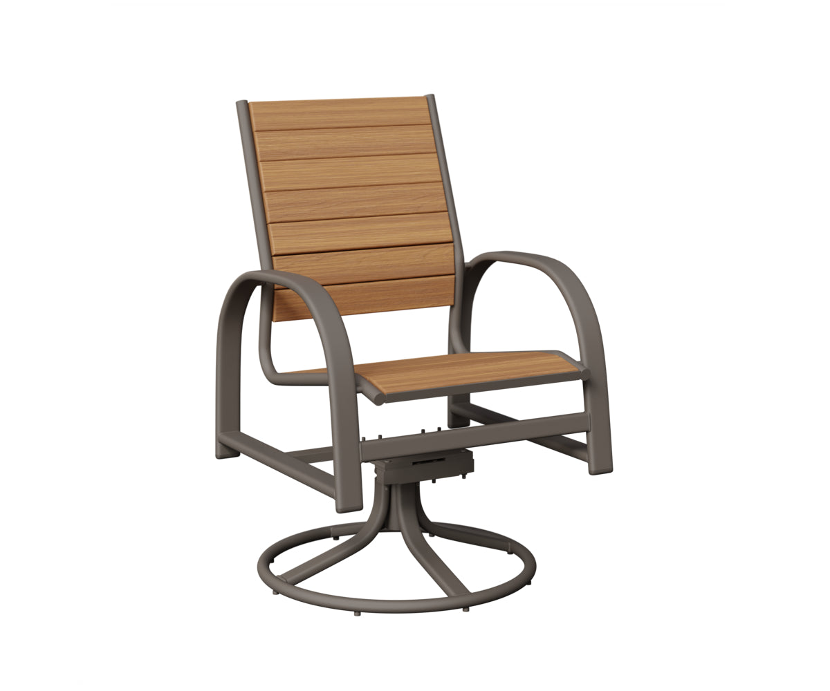 Berlin Gardens Murphy Poly Swivel Rocker Dining Chair in Graphite, Natural Teak slats