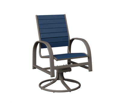Berlin Gardens Murphy Poly Swivel Rocker Dining Chair in Graphite, Navy Blue slats