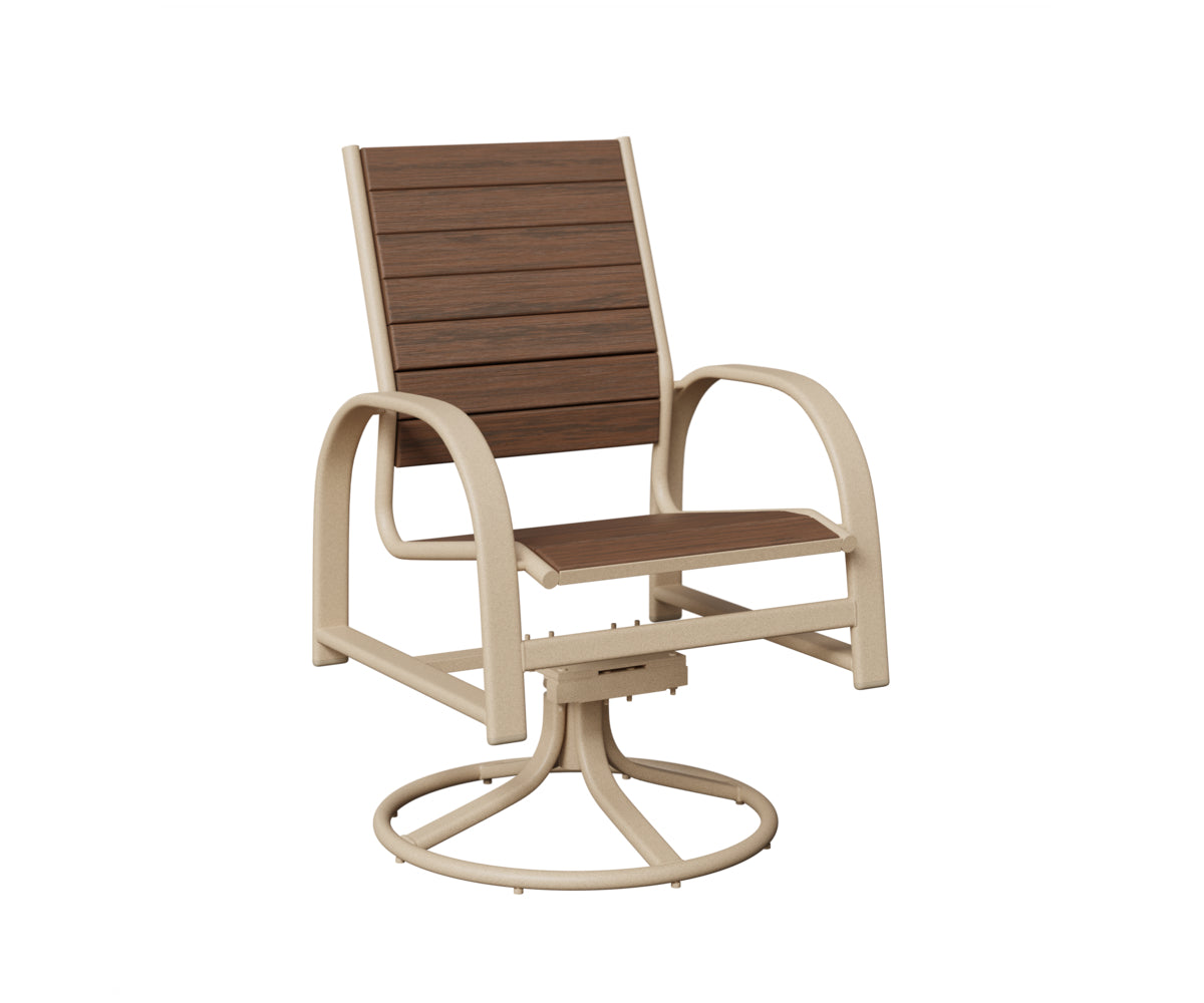 Berlin Gardens Murphy Poly Swivel Rocker Dining Chair in Luna Multi, Brazilian Walnut slats