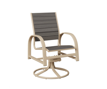 Berlin Gardens Murphy Poly Swivel Rocker Dining Chair in Luna Multi, Coastal Gray slats