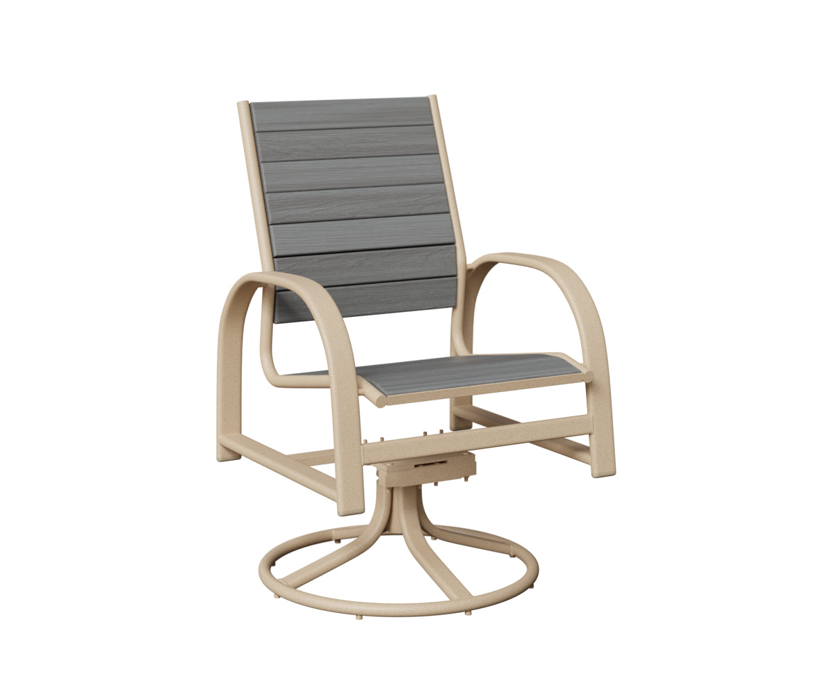 Berlin Gardens Murphy Poly Swivel Rocker Dining Chair in Luna Multi, Driftwood Gray slats