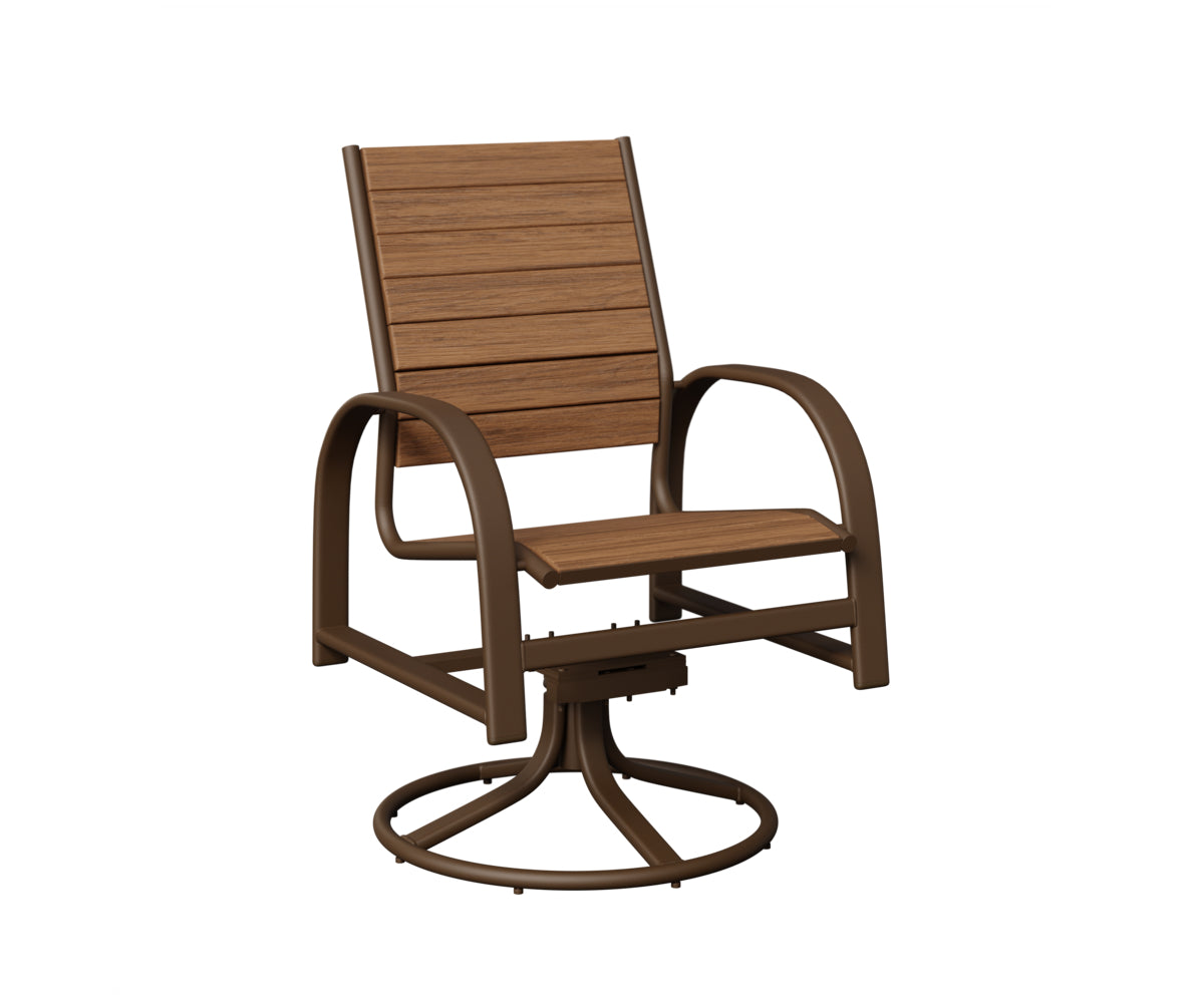Berlin Gardens Murphy Poly Swivel Rocker Dining Chair in Mesquite Wood Vein, Antique Mahogany slats
