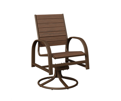 Berlin Gardens Murphy Poly Swivel Rocker Dining Chair in Mesquite Wood Vein, Brazilian Walnut slats