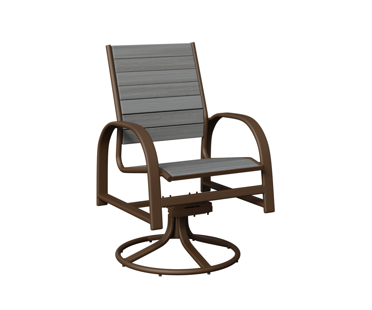 Berlin Gardens Murphy Poly Swivel Rocker Dining Chair in Mesquite Wood Vein, Driftwood Gray slats