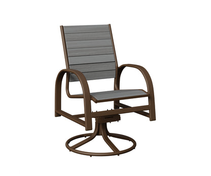 Berlin Gardens Murphy Poly Swivel Rocker Dining Chair in Mesquite Wood Vein, Driftwood Gray slats