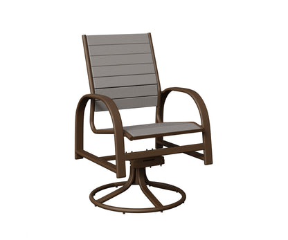 Berlin Gardens Murphy Poly Swivel Rocker Dining Chair in Mesquite Wood Vein, Light Gray slats