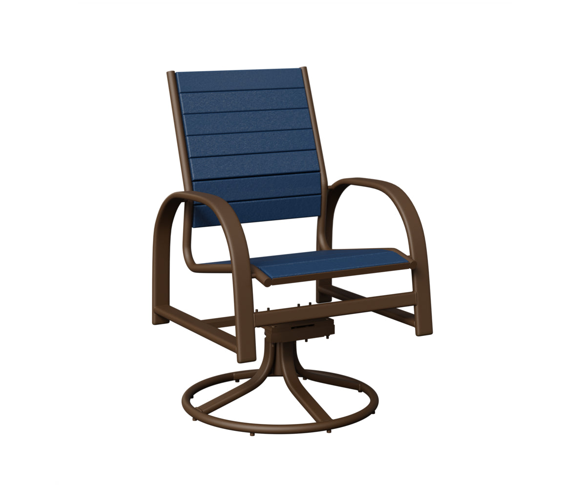 Berlin Gardens Murphy Poly Swivel Rocker Dining Chair in Mesquite Wood Vein, Navy Blue slats