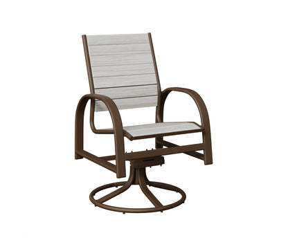 Berlin Gardens Murphy Poly Swivel Rocker Dining Chair in Mesquite Wood Vein, Seashell slats