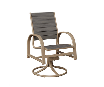 Berlin Gardens Murphy Poly Swivel Rocker Dining Chair in Oak Wood Vein, Coastal Gray slats