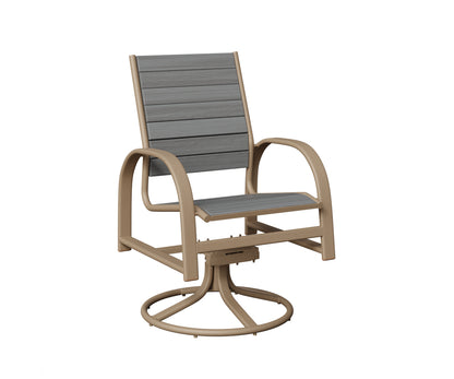 Berlin Gardens Murphy Poly Swivel Rocker Dining Chair in Oak Wood Vein, Driftwood Gray slats