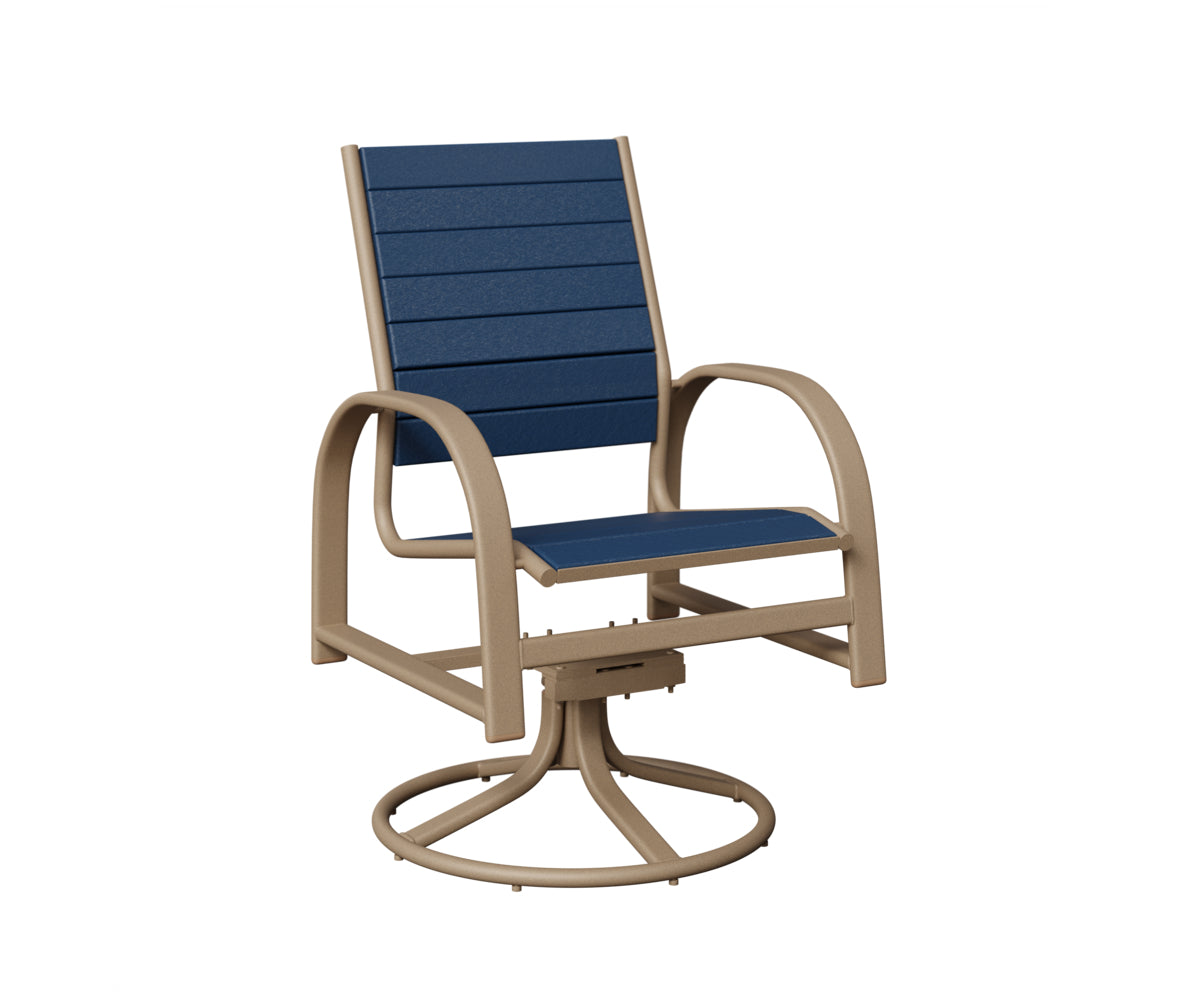 Berlin Gardens Murphy Poly Swivel Rocker Dining Chair in Oak Wood Vein, Navy Blue slats