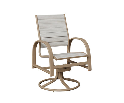 Berlin Gardens Murphy Poly Swivel Rocker Dining Chair in Oak Wood Vein, Seashell slats