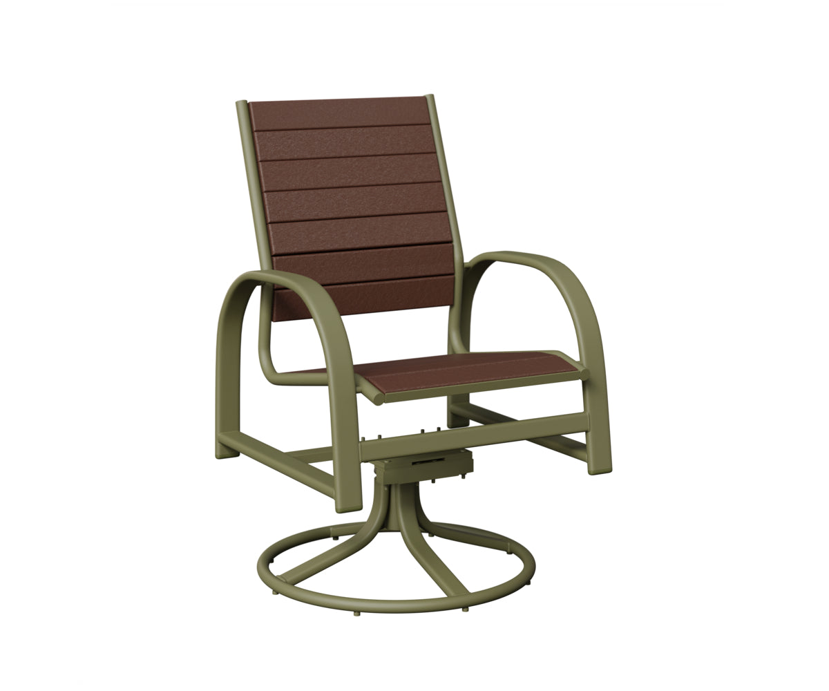Berlin Gardens Murphy Poly Swivel Rocker Dining Chair in Green Sage, Chocolate Brown slats