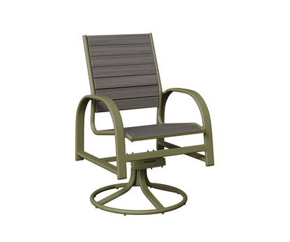 Berlin Gardens Murphy Poly Swivel Rocker Dining Chair in Green Sage, Coastal Gray slats