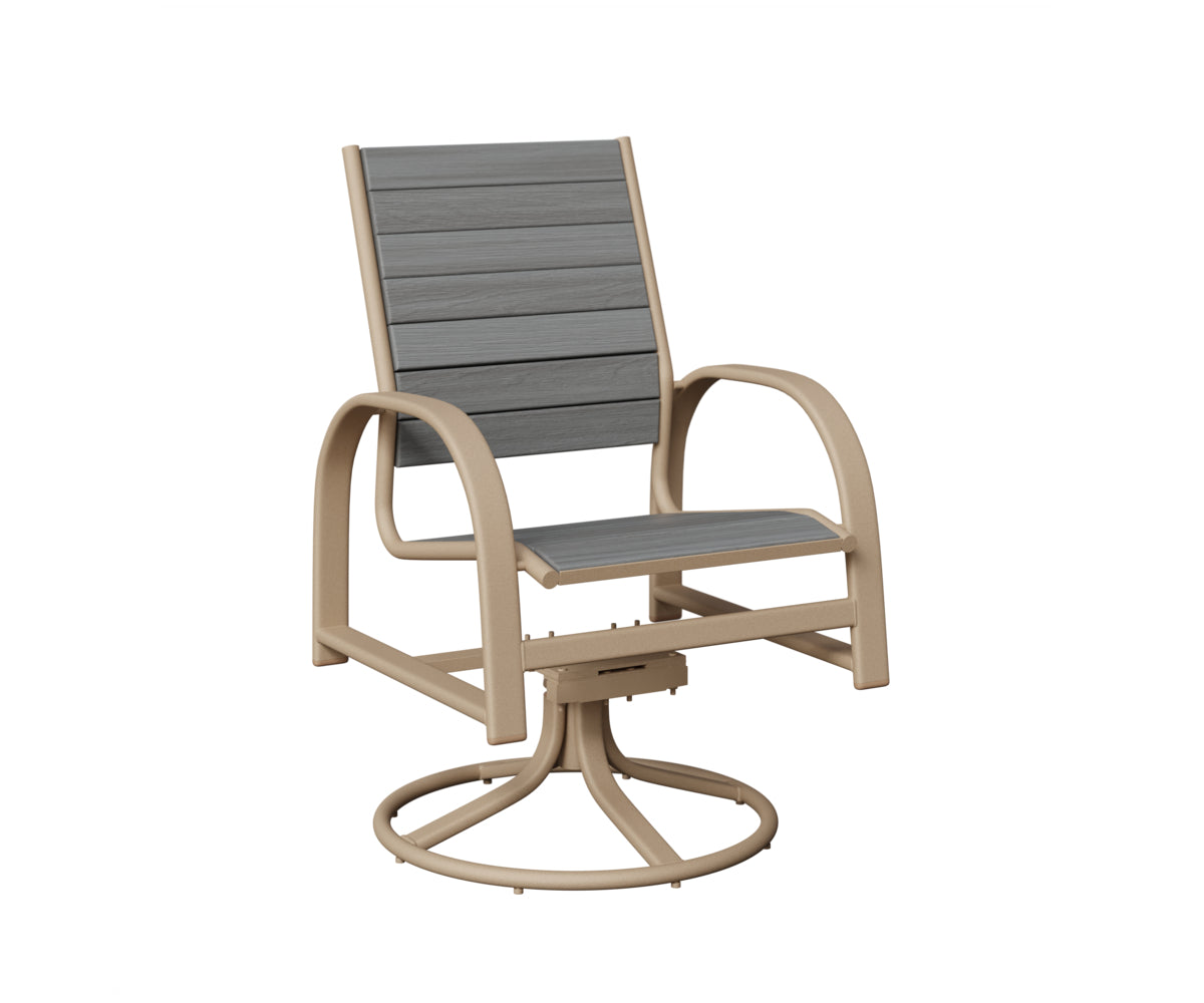 Berlin Gardens Murphy Poly Swivel Rocker Dining Chair in Sahara Speckle, Driftwood Gray slats