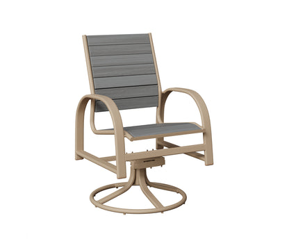Berlin Gardens Murphy Poly Swivel Rocker Dining Chair in Sahara Speckle, Driftwood Gray slats