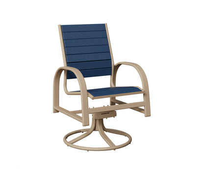Berlin Gardens Murphy Poly Swivel Rocker Dining Chair in Sahara Speckle, Navy Blue slats