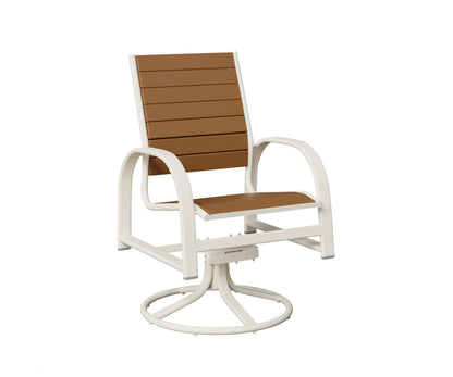 Berlin Gardens Murphy Poly Swivel Rocker Dining Chair in White, Cedar slats