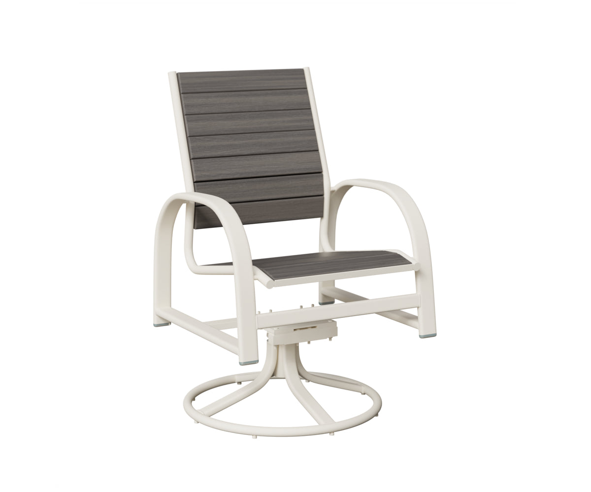 Berlin Gardens Murphy Poly Swivel Rocker Dining Chair in White, Coastal Gray slats