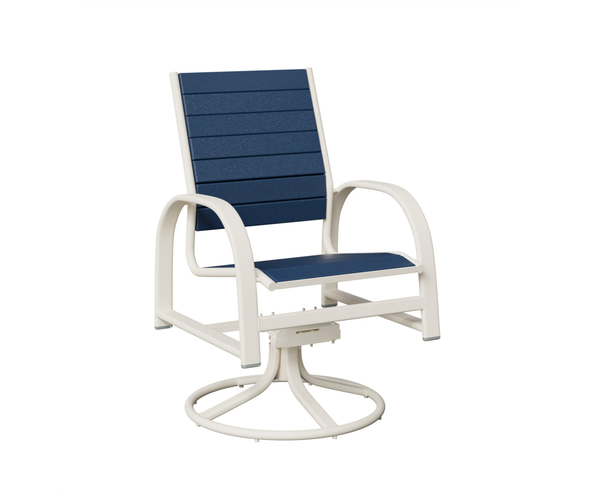 Berlin Gardens Murphy Poly Swivel Rocker Dining Chair in White, Navy Blue slats