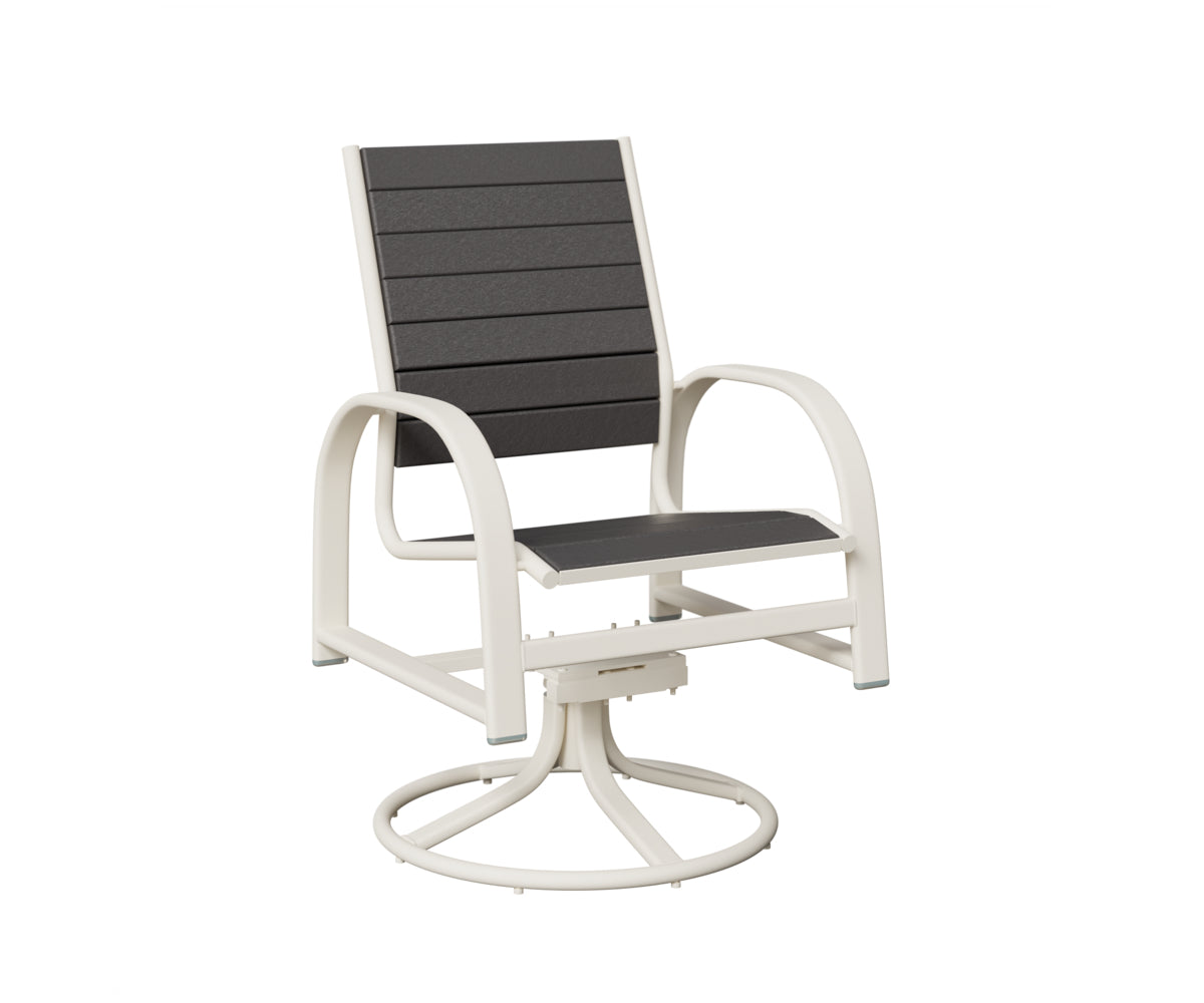 Berlin Gardens Murphy Poly Swivel Rocker Dining Chair in White, Smoke Gray slats