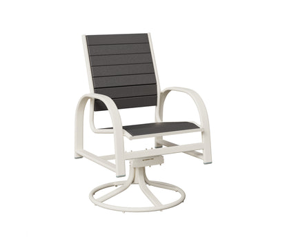 Berlin Gardens Murphy Poly Swivel Rocker Dining Chair in White, Smoke Gray slats