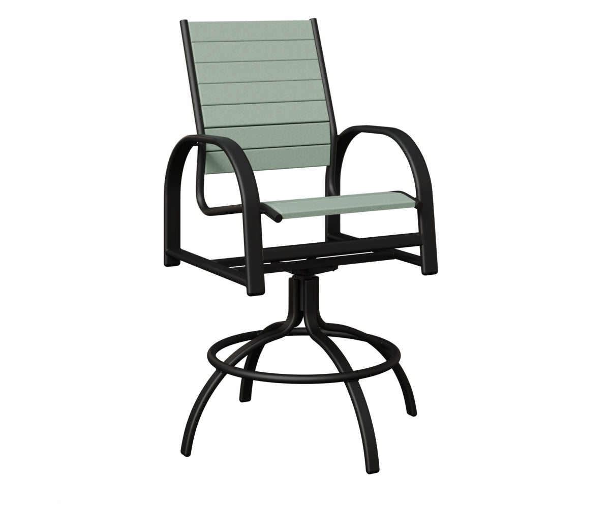 Berlin Gardens Murphy Poly Swivel Bar Chair in Black, Sea Foam slats