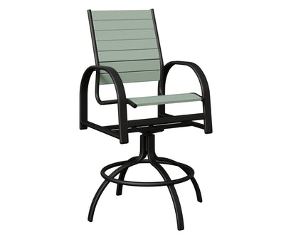 Berlin Gardens Murphy Poly Swivel Bar Chair in Black, Sea Foam slats