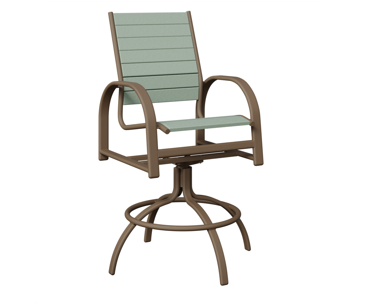 Berlin Gardens Murphy Poly Swivel Bar Chair in Clay, Sea Foam slats